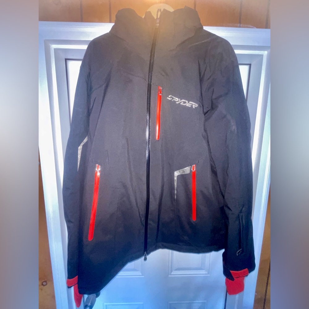 Spyder Men's Black & Red Ski Jacket with Red Zippers - Hi Vis - XL
